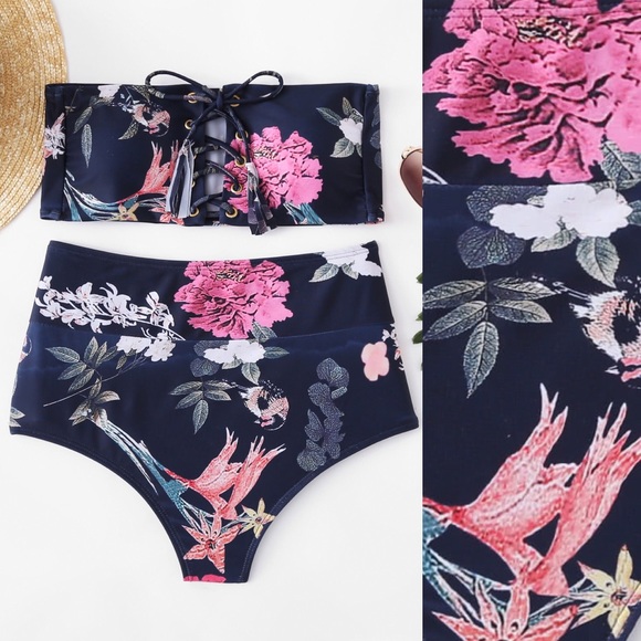 🖐🏼⭐️🏆🆕High waist bandeau floral bikini😍 - Picture 2 of 8